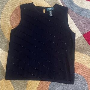Ralph Lauren Black Beaded Sleeveless Sweater Top, Sz L